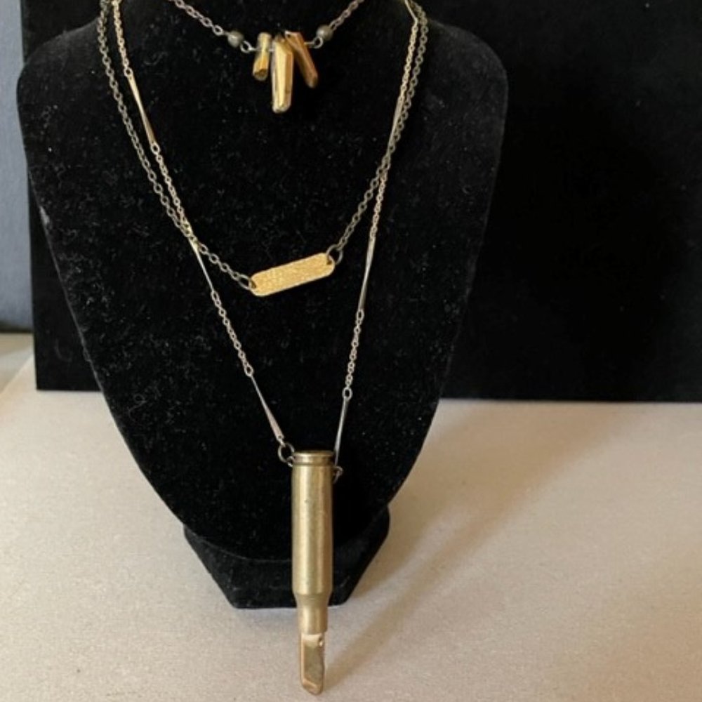 Multi Chain Pyrite Bullet Necklace Gorgeous Statement Piece ONE OF A KIND Vntg